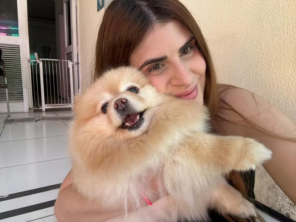 Momento de carinho com um Spitz no colo, no espaço da 4 Patas
